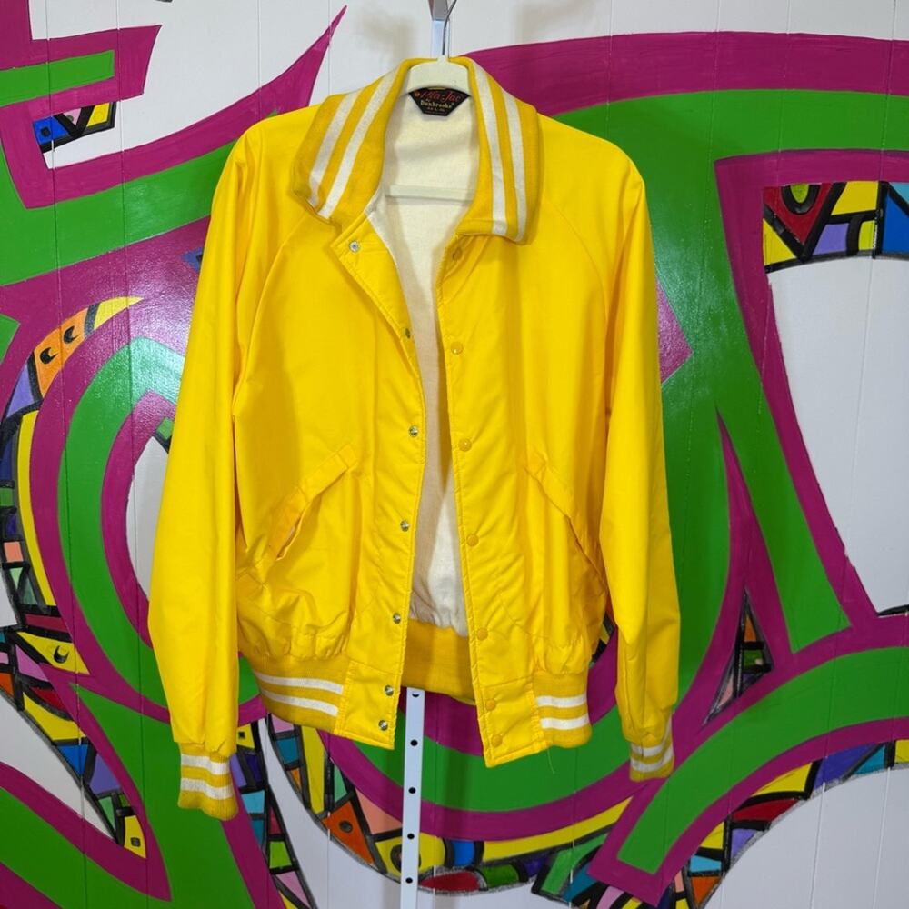 Pla-Jac by Dunbrooke Yellow Varsity Jacket with Ribbed Collar. Size Large.